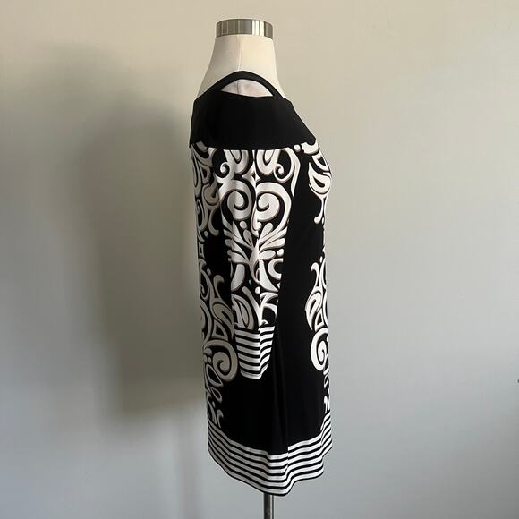 Cache Swirl Striped Cold Shoulder Tunic Dress XS Black Beige - Picture 4 of 7